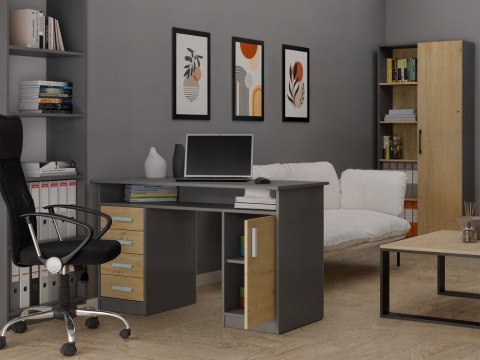BIURKO ADA ANTRACYT DĄB ARTISAN 125 Cm 4 Szuflady Szafka Półki Do Biura Pokoju Na Laptop