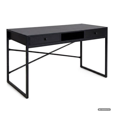 Biurko industrialne komputerowe Czarne ELONIS 123 cm 2 szuflady 1 półka Czarne nogi