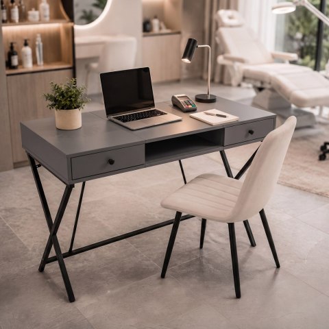 Biurko industrialne komputerowe Grafit CROSSLINE 120 cm 2 szuflady 1 półka Czarne nogi