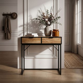 Konsola stolik loftowy ELANO 2 szuflady 80 cm Dąb Craft Czarne nogi