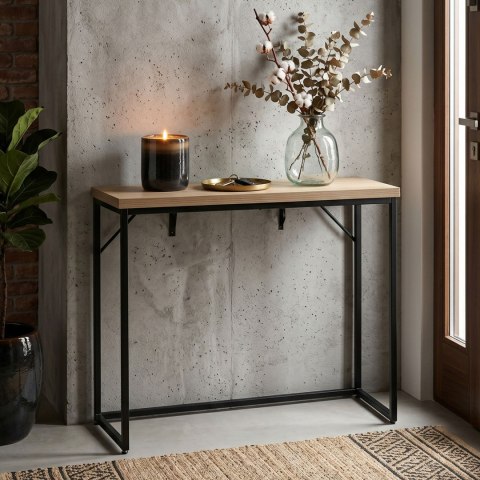 Konsola stolik loftowy ORIGO 90 cm Dąb Artisan Czarne nogi