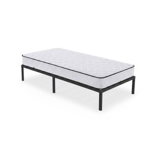 Łóżko Metalowe 90x200 cm z Materacem Łóżko Gościnne Składane Metalowy Stelaż i Rama Czarne 6 nóżek 10 listew