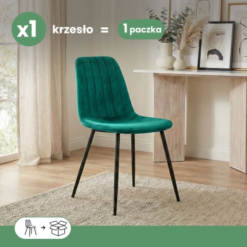 Welurowe krzesło tapicerowane pikowane Butelkowa Zieleń LUMO Czarne nogi