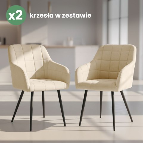 2x Krzesło tapicerowane z przeszyciami kwadratowymi Beżowe LUXANO Czarne nogi