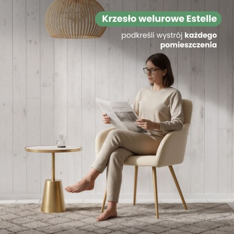 2x Welurowe krzesło tapicerowane gładkie Beżowe ESTELLE Złote nogi