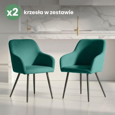 2x Welurowe krzesło tapicerowane gładkie Butelkowa Zieleń ESTELLE Czarne nogi