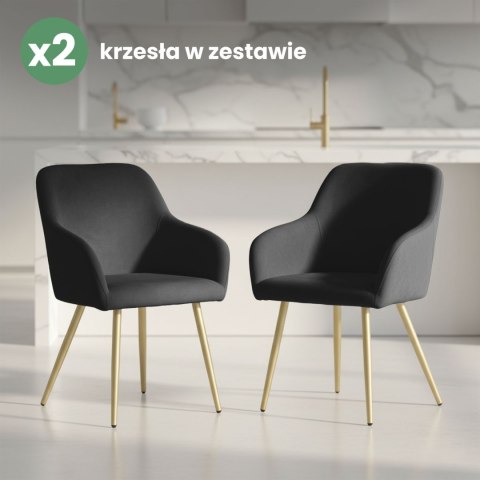 2x Welurowe krzesło tapicerowane gładkie Czarne ESTELLE Złote nogi
