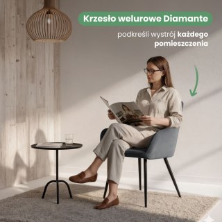 2x Welurowe krzesło tapicerowane pikowane Ciemny Grafit DIAMANTE Czarne nogi