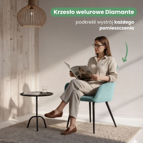 2x Welurowe krzesło tapicerowane pikowane Turkusowe DIAMANTE Czarne nogi