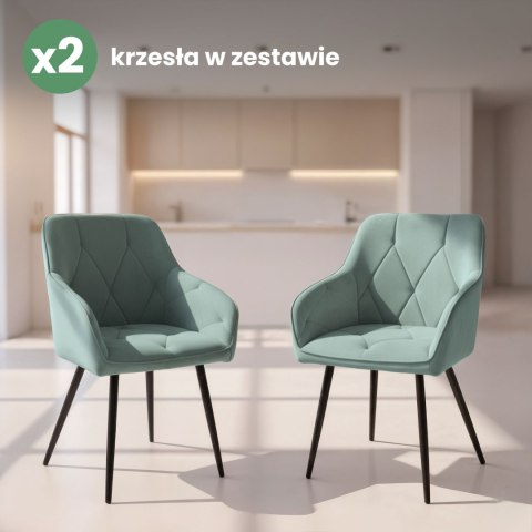 2x Welurowe krzesło tapicerowane pikowane Turkusowe DIAMANTE Czarne nogi