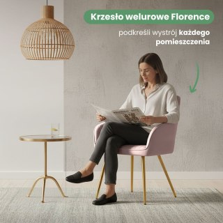 2x Welurowe krzesło tapicerowane z przeszyciami Pudrowy Róż FLORENCE Złote nogi