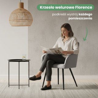 2x Welurowe krzesło tapicerowane z przeszyciami Szary FLORENCE Czarne nogi