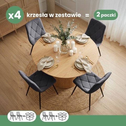 4x Welurowe krzesło tapicerowane pikowane Ciemny Grafit MILO Czarne nogi