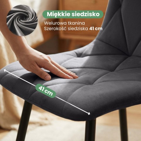8x Welurowe krzesło tapicerowane pikowane Ciemny Grafit MILO Czarne nogi