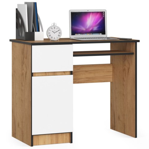 BIURKO KOMPUTEROWE PIKSEL PK DĄB CRAFT / BIAŁE - LEWE