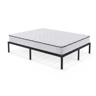 Łóżko Metalowe 140x200 cm z Materacem Łóżko Gościnne Składane Metalowy Stelaż i Rama Czarne 9 nóżek 20 listew
