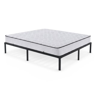 Łóżko Metalowe 160x200 cm z Materacem Łóżko Gościnne Składane Metalowy Stelaż i Rama Czarne 9 nóżek 20 listew