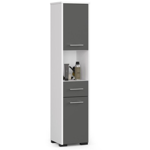 REGAŁ ŁAZIENKA FIN SŁUPEK 30 2D 1SZ 1W 140cm PK BIAŁY / SZARY