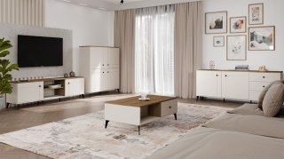 Stolik Kawowy Ława POINT 2S 110 Kaszmir Beż Dąb Castello 2 Szuflady Do Salonu