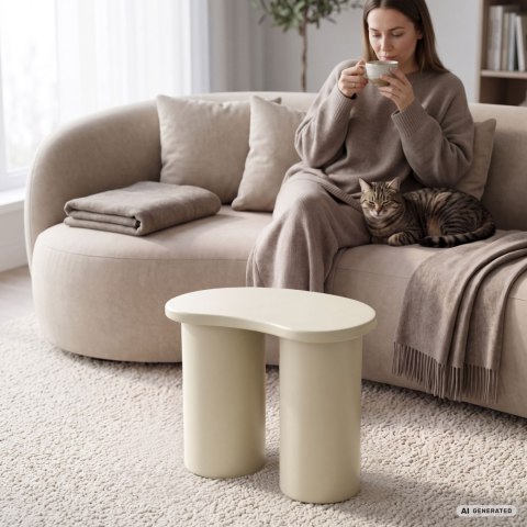Stolik kawowy nowoczesny CUBE 41 cm kremowy z podwójną cylindryczną podstawą