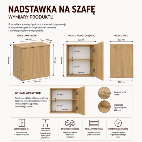 Szafa z Nadstawką SD-50 Drzwi Półki DĄB ARTISAN Do Garderoby Pokoju Biura