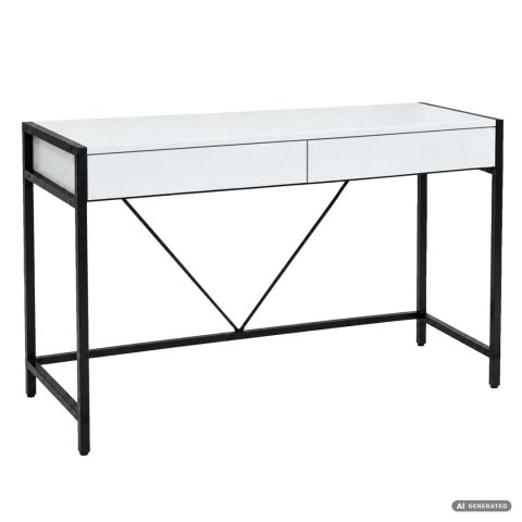 Biurko komputerowe LOFT PURE Białe 124 cm 2 szuflady czarne nogi styl industrialny 124x50x80 cm