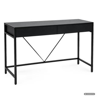 Biurko komputerowe LOFT PURE Czarne 124 cm 2 szuflady czarne nogi styl industrialny 124x50x80 cm