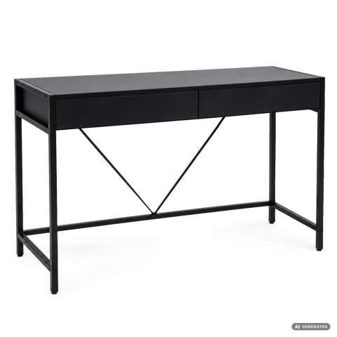 Biurko komputerowe LOFT PURE Czarne 124 cm 2 szuflady czarne nogi styl industrialny 124x50x80 cm