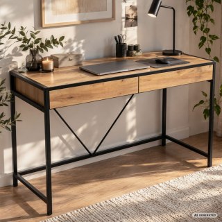Biurko komputerowe LOFT PURE Dąb Craft 124 cm 2 szuflady czarne nogi styl industrialny 124x50x80 cm
