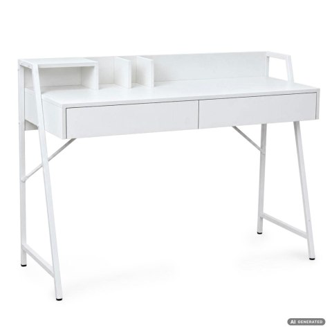 Biurko komputerowe ORIX Białe 124 cm 2 szuflady 1 półka białe nogi styl industrialny 124x48x91,5 cm