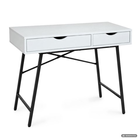 Biurko komputerowe RAX Białe 100 cm 2 szuflady czarne nogi styl industrialny 100x48x80,5 cm