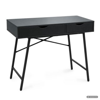 Biurko komputerowe RAX Czarne 100 cm 2 szuflady czarne nogi styl industrialny 100x48x80,5 cm