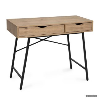 Biurko komputerowe RAX Dąb Artisan 100 cm 2 szuflady czarne nogi styl industrialny 100x48x80,5 cm