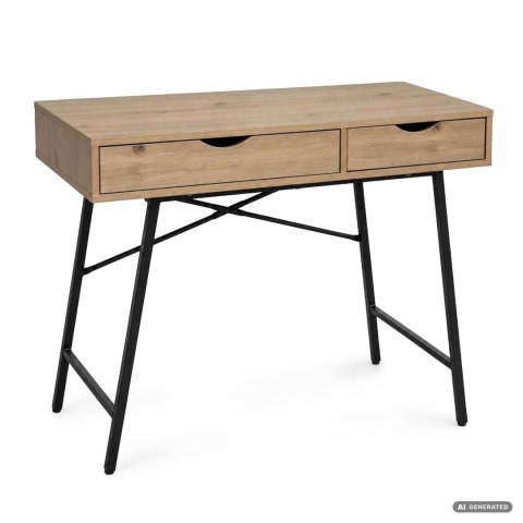 Biurko komputerowe RAX Dąb Artisan 100 cm 2 szuflady czarne nogi styl industrialny 100x48x80,5 cm