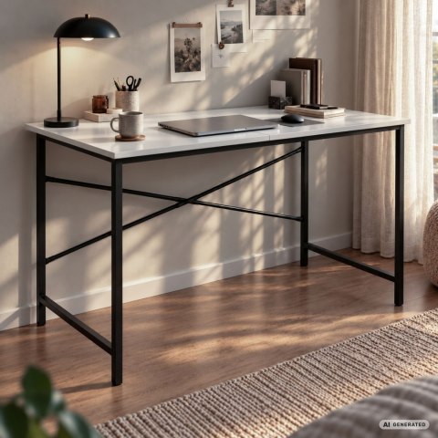 Biurko komputerowe SIMPLE Białe 120 cm czarny stelaż styl industrialny 120x50x75 cm