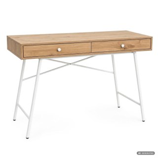 Biurko komputerowe SKANDIA Dąb Artisan 120 cm 2 szuflady biały stelaż styl industrialny 120x50x80,5 cm