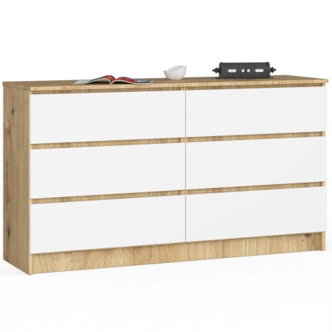 KOMODA K140 6SZ CLP PK DĄB ARTISAN / BIAŁY