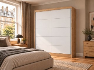 SZAFA Przesuwna IGA 160 CM Szprosy BIEL DĄB ARTISAN Stylowa i Funkcjonalna
