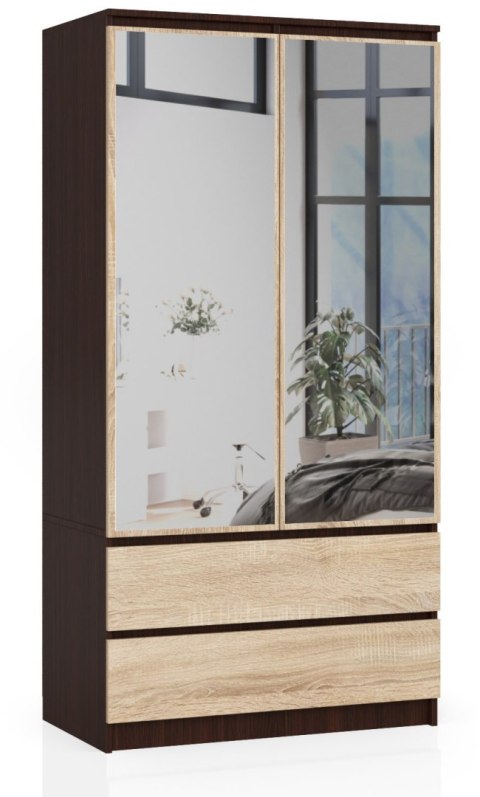 SZAFA S 90 cm 2 DRZWI 2 SZUFLADY 2 LUSTRA PK WENGE / SONOMA