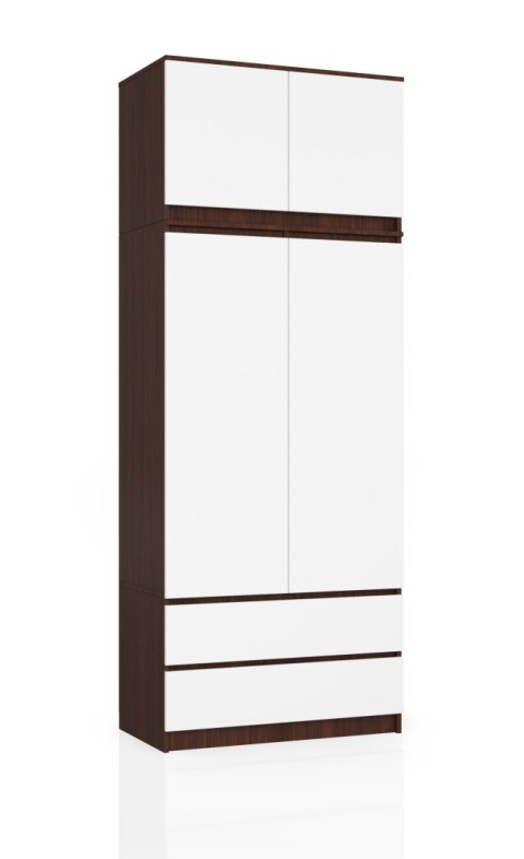 SZAFA Z NADSTAWKĄ S 90 cm 2 DRZWI 2 SZUFLADY PK WENGE / BIAŁA