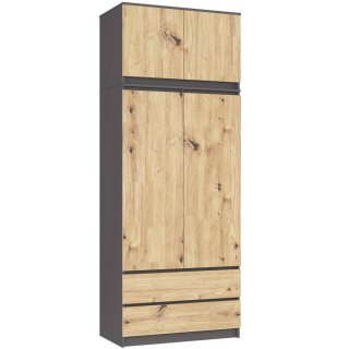 SZAFA Z NADSTAWKĄ S90 2D 2SZ CLP PK GRAFIT SZARY / DĄB ARTISAN