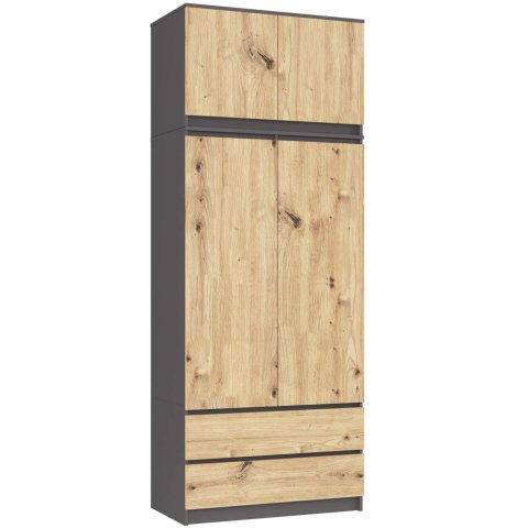 SZAFA Z NADSTAWKĄ S90 2D 2SZ CLP PK GRAFIT SZARY / DĄB ARTISAN