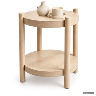 Stolik kawowy okrągły TERRA 44,5 cm z półką Naturalne Drewno