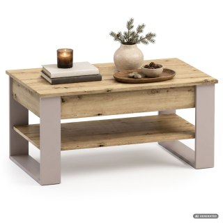 Stolik kawowy z podnoszonym blatem DENVER 92 cm prostokątny z półką Dąb Artisan kaszmirowe nogi