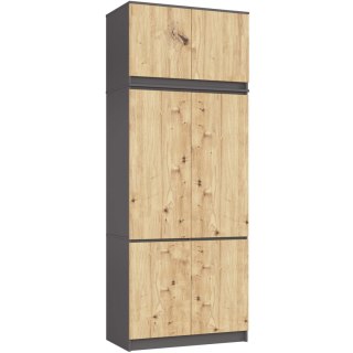 Szafa z nadstawką S 90 cm 6 drzwi 6 półek - grafit szary dąb artisan