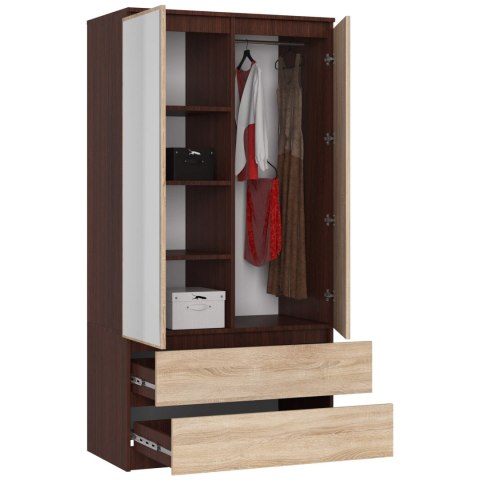 SZAFA S 90 cm 2 DRZWI 2 SZUFLADY 2 LUSTRA PK WENGE / SONOMA
