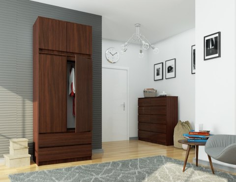 SZAFA Z NADSTAWKĄ S 90 cm 2 DRZWI 2 SZUFLADY PK WENGE