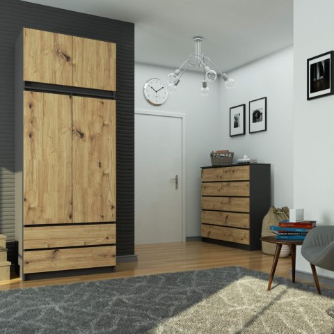 SZAFA Z NADSTAWKĄ S90 2D 2SZ CLP PK GRAFIT SZARY / DĄB ARTISAN
