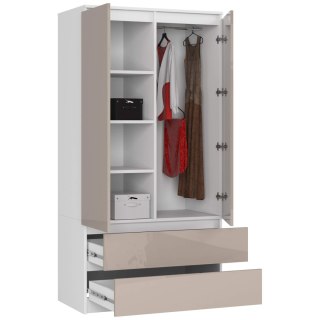Szafa S 90 cm 2 drzwi 2 szuflady - biała-cappuccino połysk