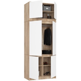 Szafa z nadstawką S 90 cm 6 drzwi 6 półek - dąb sonoma biała